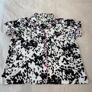 BedHead Pajama set Black & White Cow Print Button-Front Shirt/ Cropped pants